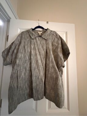 Eileen Fisher Heathered Gray Linen-Blend Short Sleeve Tunic or Jacket